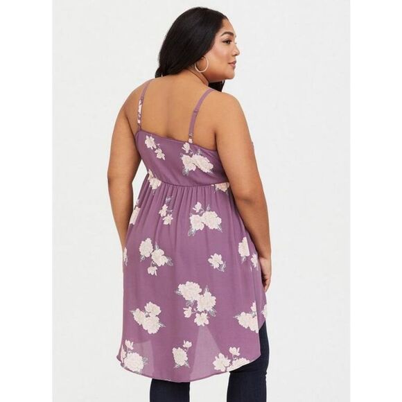 402. Torrid Purple Floral Georgette Babydoll button detail tunic size 2 (2x) - Picture 3 of 12